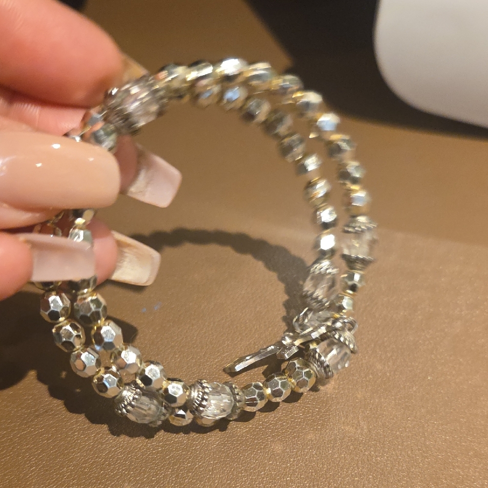 Source Unknown Silver Beaded Cross Charm Bracelet - image 4